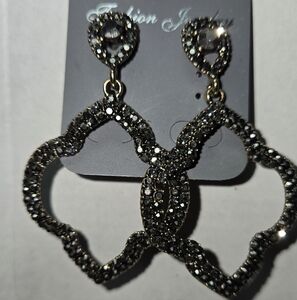 Elegant Black and Silver Pierced Dangle Earrings